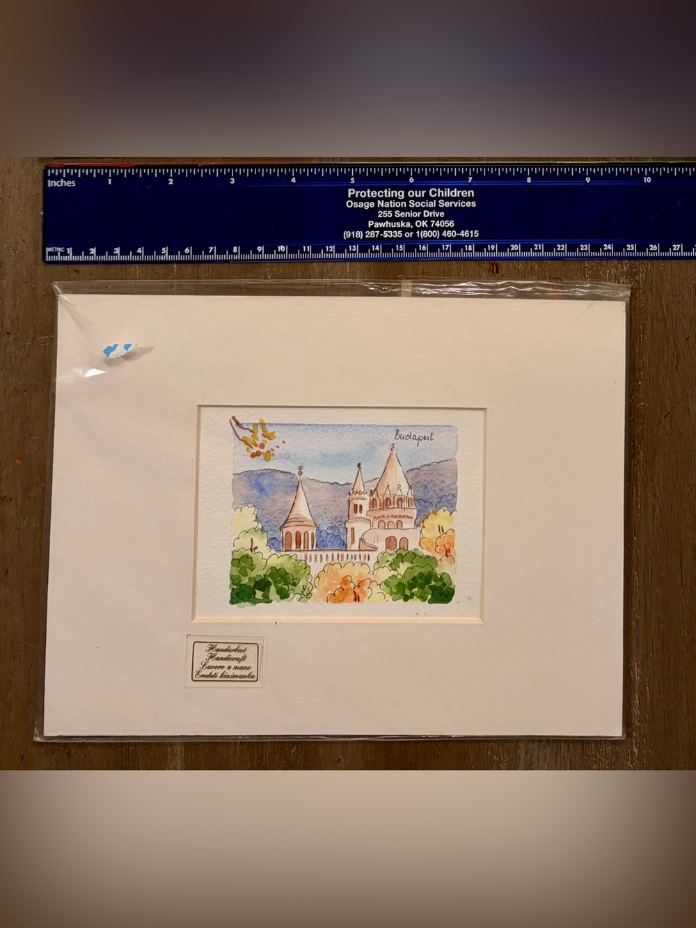 Handmade watercolor souvenir painting Fisherman's Bastion Budapest Hungary